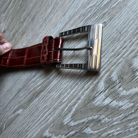 Ralph Lauren Alligator Mahogany Brown Sterling Silver Wide Belt Size 28 - Picture 5 of 14